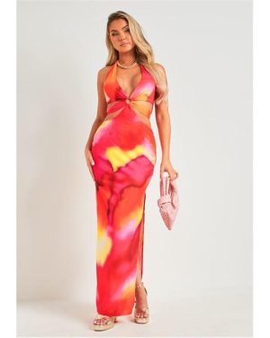 Missy Empire Printed Cut Out Halter Maxi Dress - Multi
