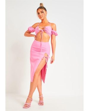 Missy Empire Side Tie Maxi Skirt - Pink