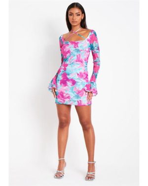 Missy Empire Sleeve Mesh Underlayer Bodycon Dress - Blue