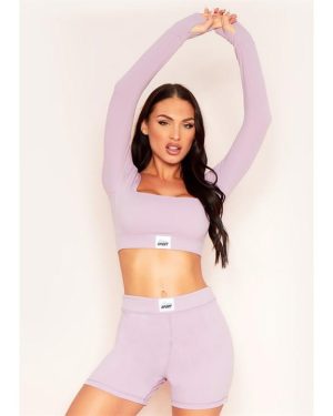 Missy Empire Sport Tab Logo Thick Gym Long Sleeve Crop Top - Pink