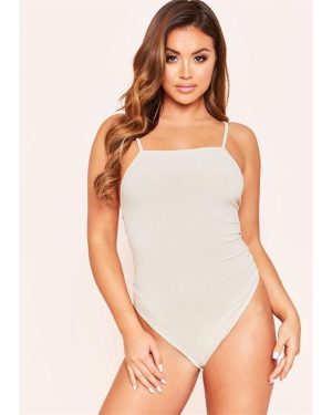 Missy Empire Strappy Square Neck Bodysuit - Beige