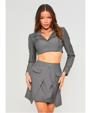 Missy Empire Tailored Cropped Blazer - Grey