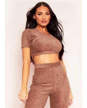Missy Empire Towelling Cap Sleeve Crop Top - Brown