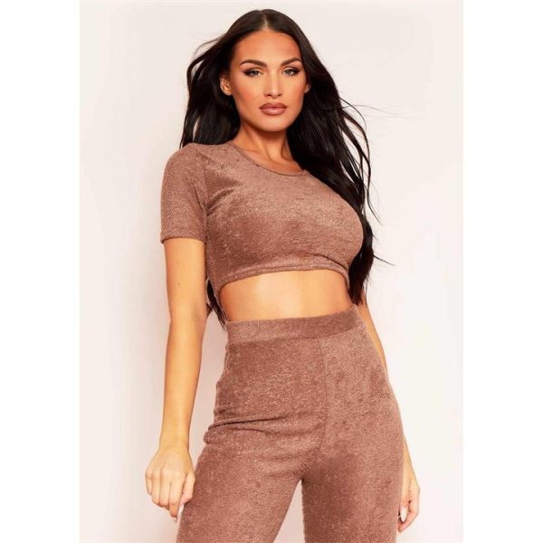 Missy Empire Towelling Cap Sleeve Crop Top - Brown
