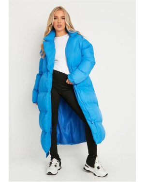 Missy Empire Waist Longline Puffer Coat - Blue
