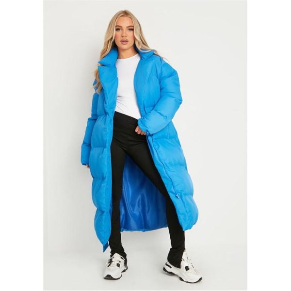 Missy Empire Waist Longline Puffer Coat - Blue