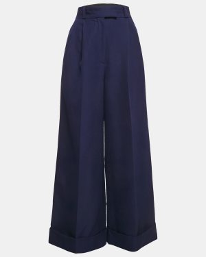 Miu Miu Blue Wool Drill Wide-Leg Pleated Trousers XS