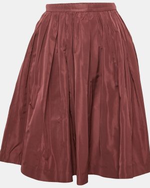 Miu Miu Burgundy Synthetic Pleated Mini Skirt S