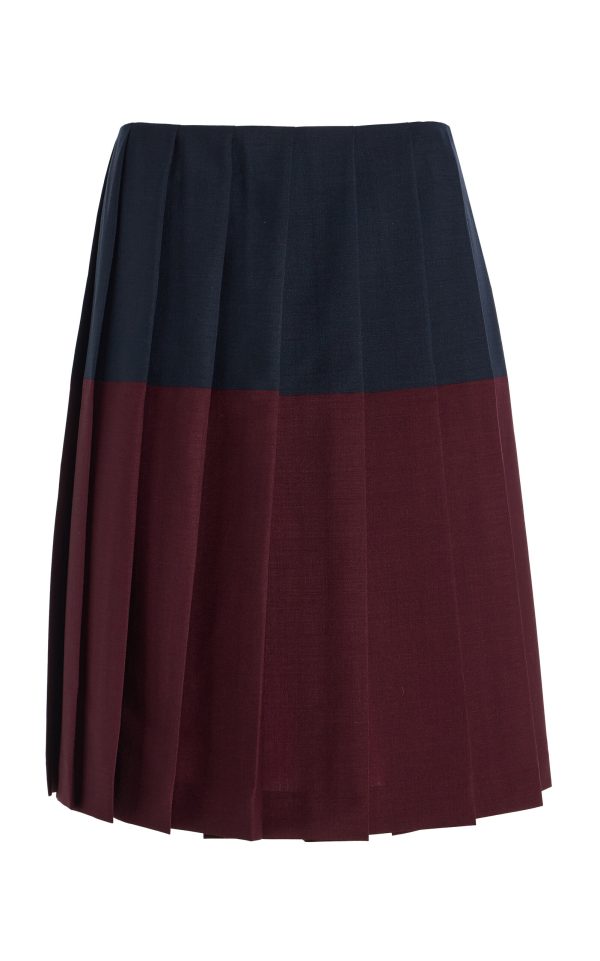 Miu Miu - Colorblocked Pleated Wool Midi Skirt - Multi - IT 40 - Moda Operandi