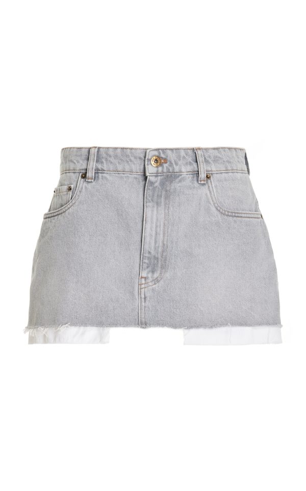 Miu Miu - Exposed Pocket Denim Mini Skirt - Grey - IT 38 - Moda Operandi