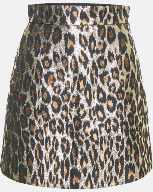 Miu Miu Gold Leopard Pattern Lurex Mini Skirt S