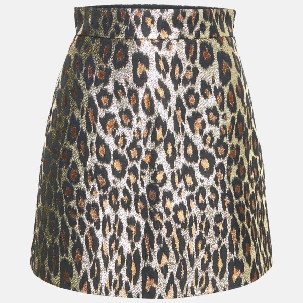 Miu Miu Gold Leopard Pattern Lurex Mini Skirt S