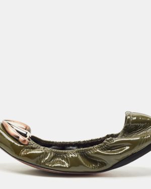 Miu Miu Green Patent Leather Scrunch Ballet Flats Size 39.5