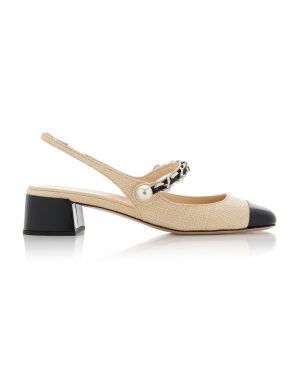 Miu Miu - Leather-Trimmed Raffia Slingback Mary Janes - Tan - IT 36 - Moda Operandi