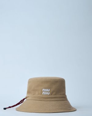 Miu Miu Logo Motif Bucket Hat - Woman Hats Beige S