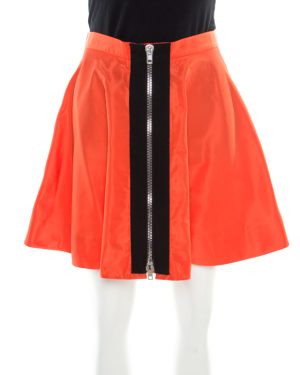 Miu Miu Orange Zip Front Detail Mini Circle Skirt S