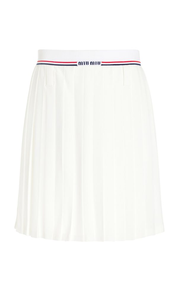 Miu Miu - Pleated Sable Midi Skirt - White - IT 46 - Moda Operandi