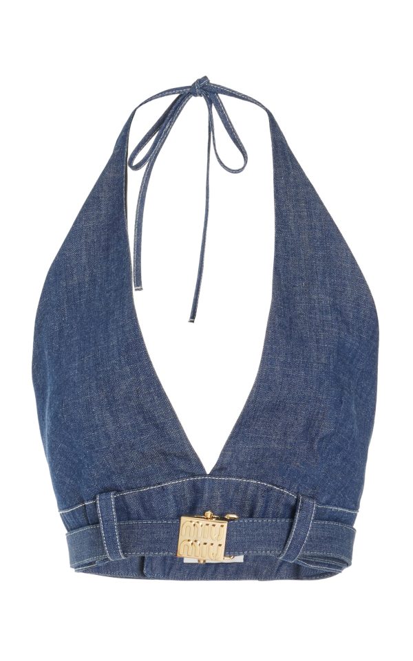 Miu Miu - Raw Denim Bra Top - Medium Wash - IT 40 - Moda Operandi