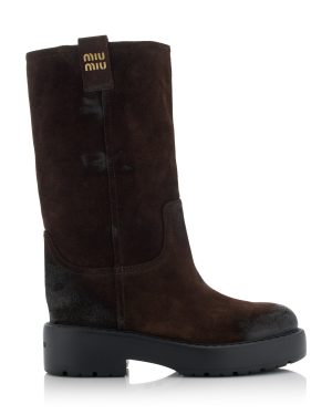 Miu Miu - Suede Knee Boots - Brown - IT 39 - Moda Operandi