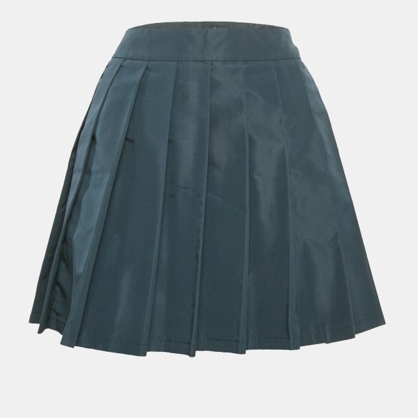Miu Miu Teal Blue Silk Blend Pleated Mini Skirt S
