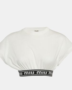 Miu Miu White Logo Tape Detail Crop Top XS