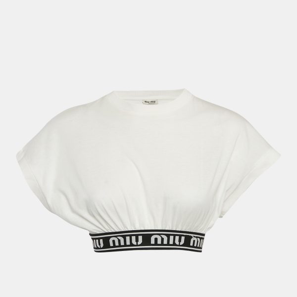 Miu Miu White Logo Tape Detail Crop Top XS