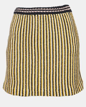 Miu Miu Yellow/Blue Stripe Crochet Mini Skirt S