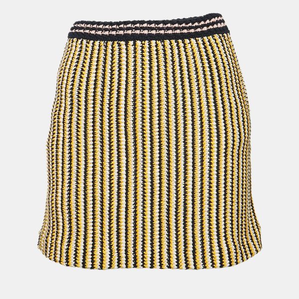 Miu Miu Yellow/Blue Stripe Crochet Mini Skirt S