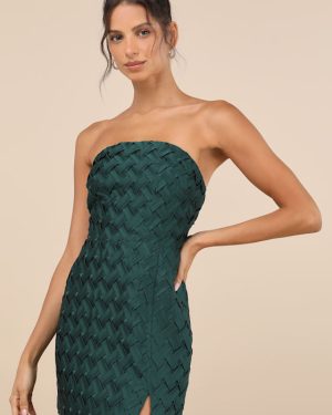 Modern Event Emerald Woven Texture Strapless Bodycon Mini Dress