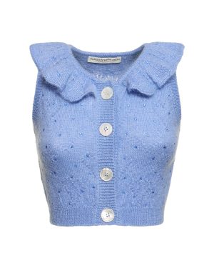 Mohair Knit Cropped Vest Top W/ Studs