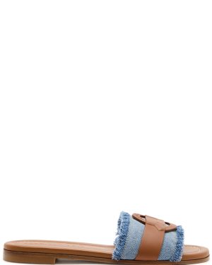 Moncler Bell Denim and Leather Sliders - Blue - 36 (IT36 / UK3)