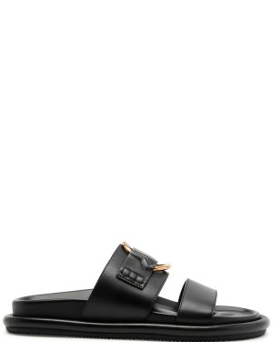 Moncler Bell Logo Leather Sliders - Black - 36 (IT36 / UK3)