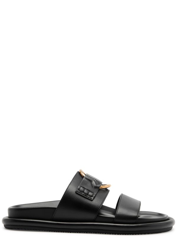 Moncler Bell Logo Leather Sliders - Black - 36 (IT36 / UK3)