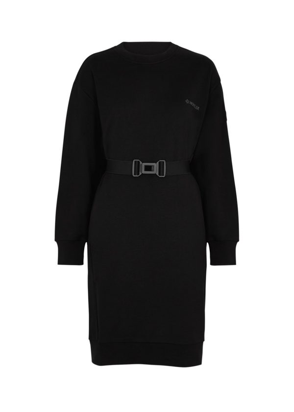 Moncler Belted Logo Cotton Jumper Dress - Black - XS
