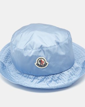 Moncler Blue Logo Applique Nylon Bucket Hat M