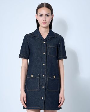 Moncler Denim Mini Dress - Woman Dresses Blue It - 40