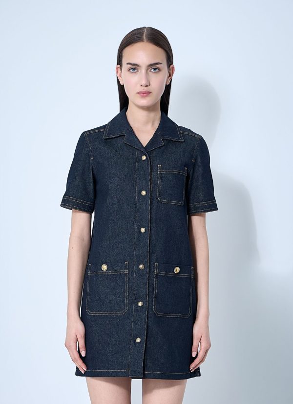 Moncler Denim Mini Dress - Woman Dresses Blue It - 40