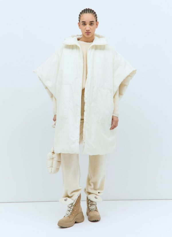Moncler Hooded Padded Cape - Woman Coats Off White One Size