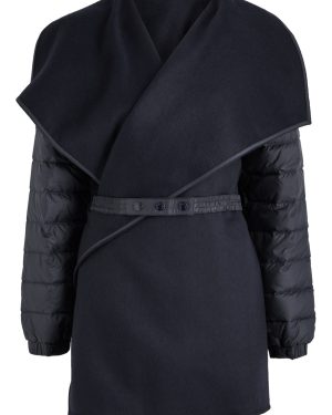 Moncler Quilted Wool Cape Coat - Blue Dark - L (UK14 / L)