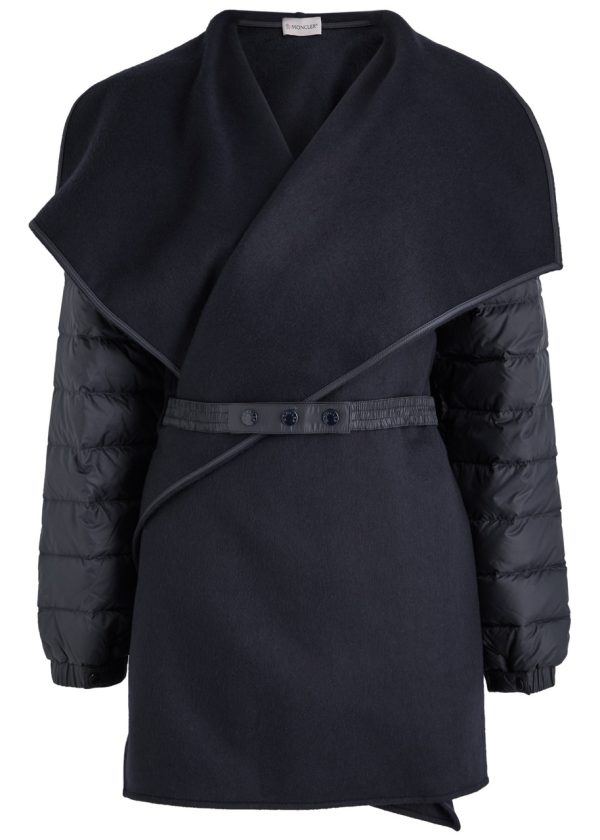 Moncler Quilted Wool Cape Coat - Blue Dark - L (UK14 / L)