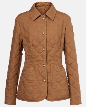 Moncler Uzes quilted leather-trimmed linen jacket
