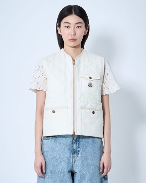 Moncler Vigny Quilted Padded Vest - Woman Jackets Beige 0