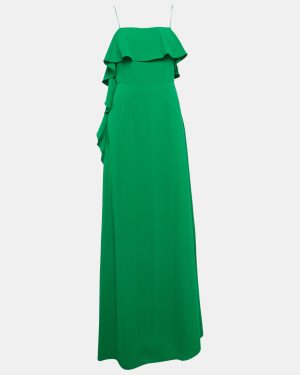 Monique Lhuillier Green Crepe Ruffled Maxi Slip Dress M