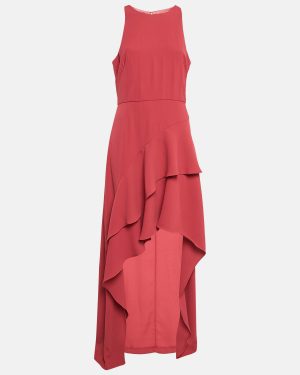 Monique Lhuillier Pink Crepe Ruffled Asymmetric Midi Dress L