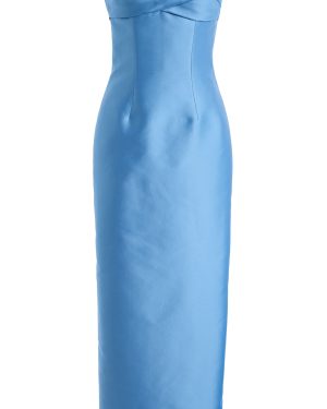 Monique Lhuillier - Strapless Draped Neckline Cocktail Dress - Blue - US 12 - Only At Moda Operandi
