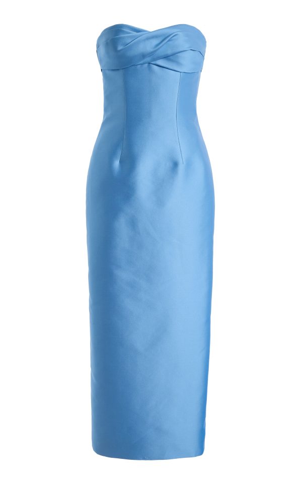 Monique Lhuillier - Strapless Draped Neckline Cocktail Dress - Blue - US 12 - Only At Moda Operandi