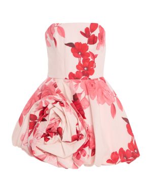 Monique Lhuillier - Strapless Linen Mini Dress With Bubble Skirt - Pink - US 12 - Only At Moda Operandi