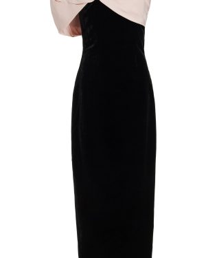 Monique Lhuillier - Twisted Off-The-Shoulder Velvet Maxi Dress - Black - US 0 - Moda Operandi