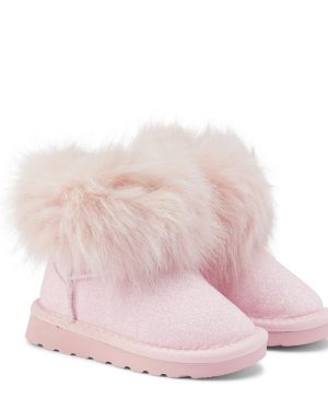 Monnalisa Baby glitter faux fur-lined ankle boots