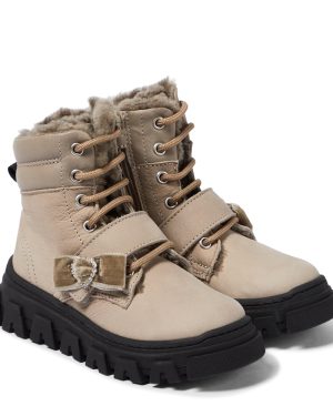 Monnalisa Embellished suede lace-up boots